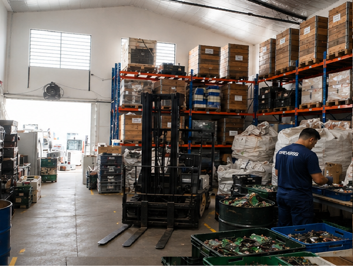 Galpão Reversis com paleteira e separação de materiais